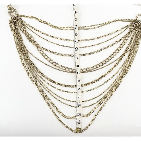 Heidi Daus Layered Waterfall Necklace Gold Tone Crystal Accent Statement Vintage - Picture 8 of 11